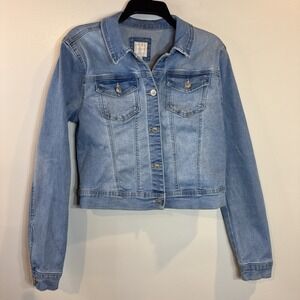 Wax Jean Light Wash Stretch‎ Denim Trucker Jacket Womens L